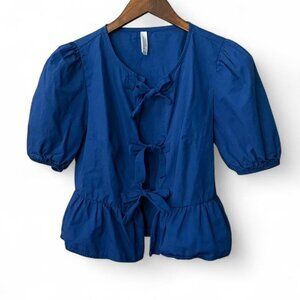 Stradivarius Blue Puff Sleeve Blouse